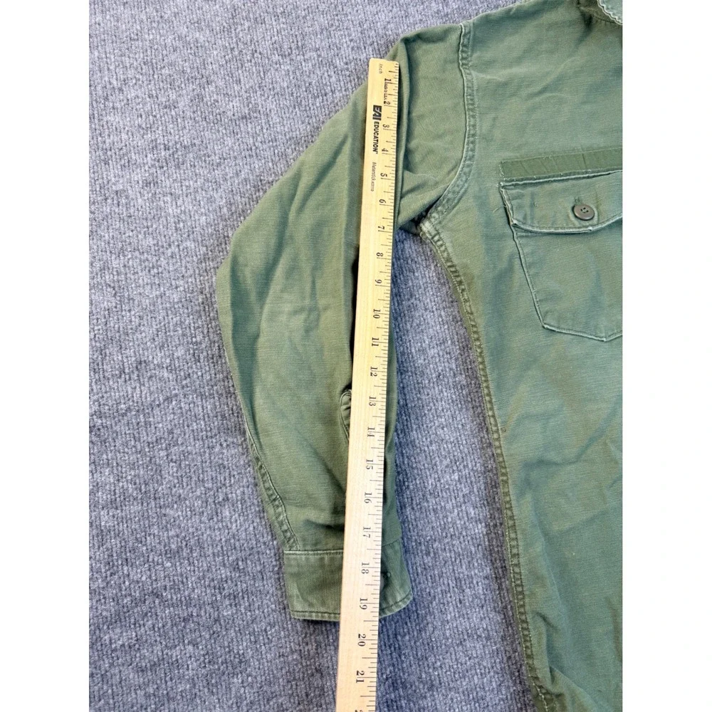 Vintage US Army OG-107 Utility Shirt Green Cotton Sateen Military Jacket Small